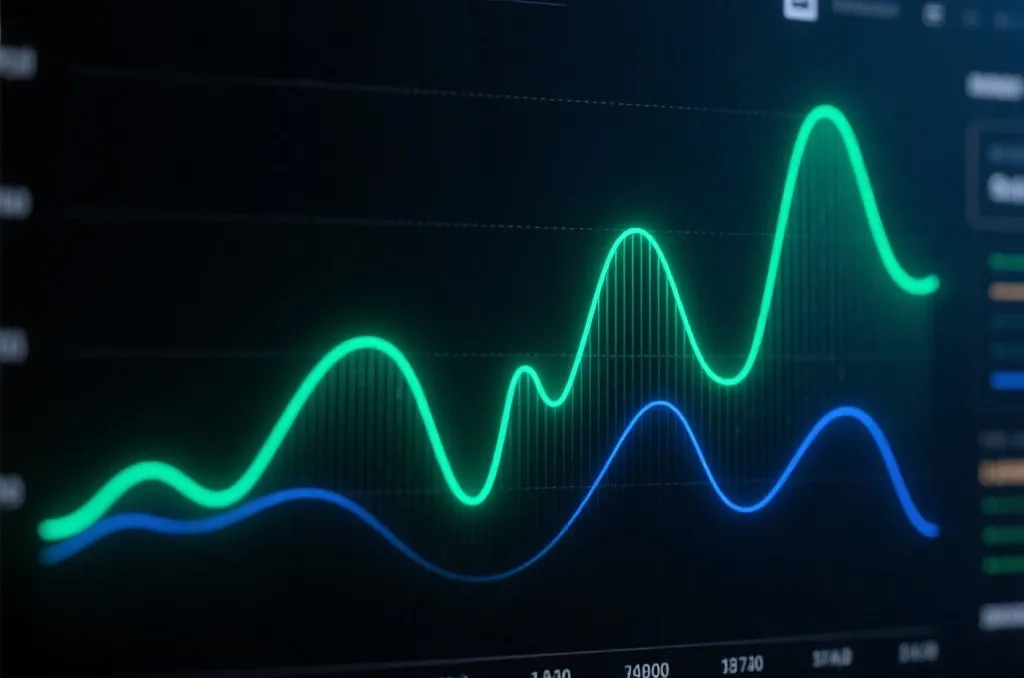 Abstract digital dashboard showing line charts and data fluctuation